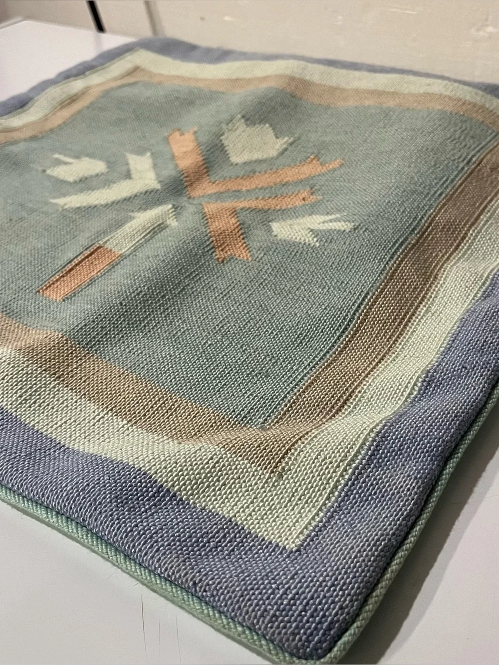 Vintage handwoven cotton 18x18 pillow sham, pastel geometric, made in India